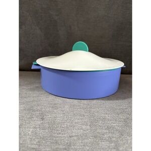 Tupperware Vintage 3-Piece Microwave Steamer Purple, White, And Teal Colors.
